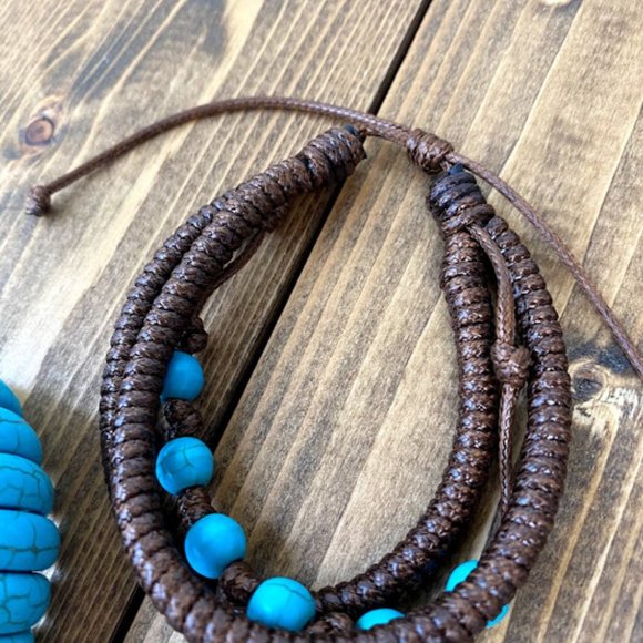 Chunky Turquoise And Leather Bracelet Set - Picture 3 of 8